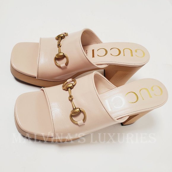 GUCCI SHOES HOUDAN WOOD PLATFORM LEATHER MULES w HORSEBIT sz 39 9 - Picture 7 of 16